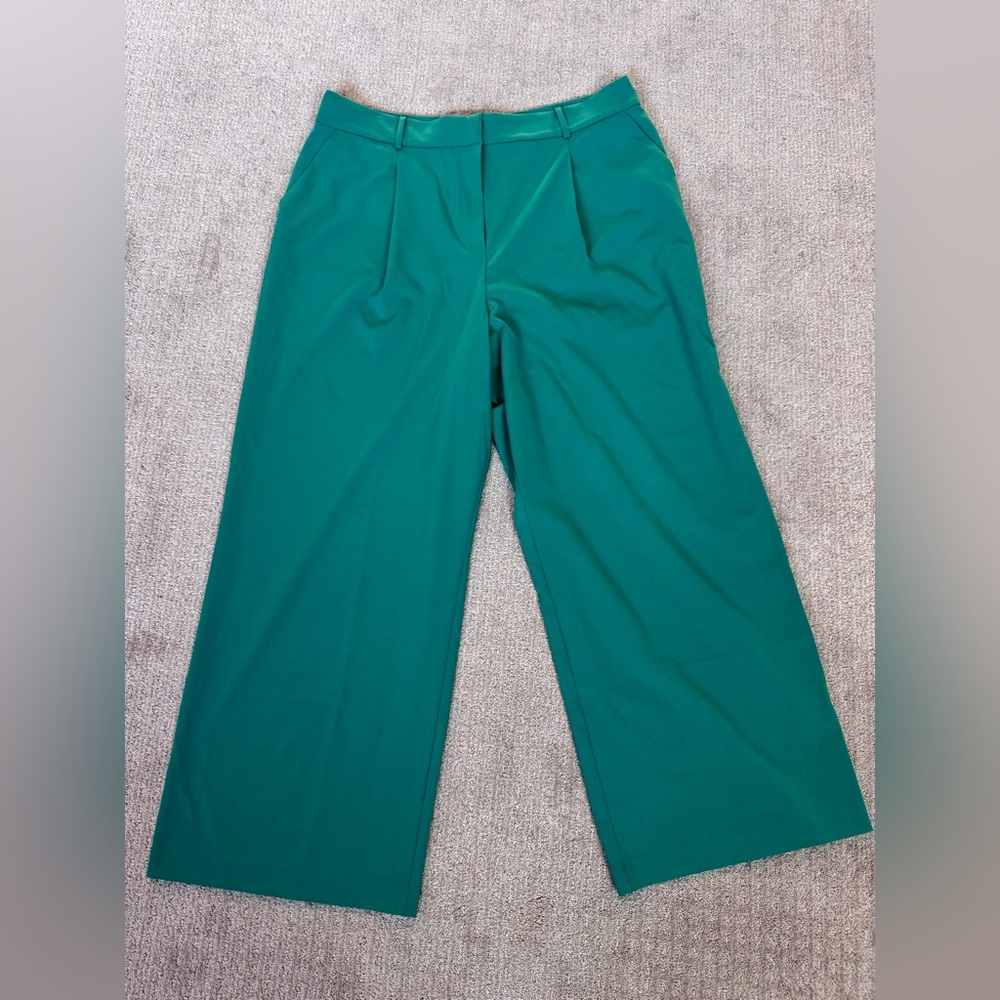 LOFT Green Wide-Leg Trousers